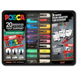 Posca - Pack de 20 marqueurs - pointes et couleurs assorties - spécial stickers