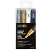 POSCA PC- 1MC - 4 Marqueurs - noir, argent, blanc, or - 1 mm