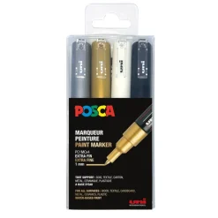 POSCA PC- 1MC - 4 Marqueurs - noir, argent, blanc, or - 1 mm