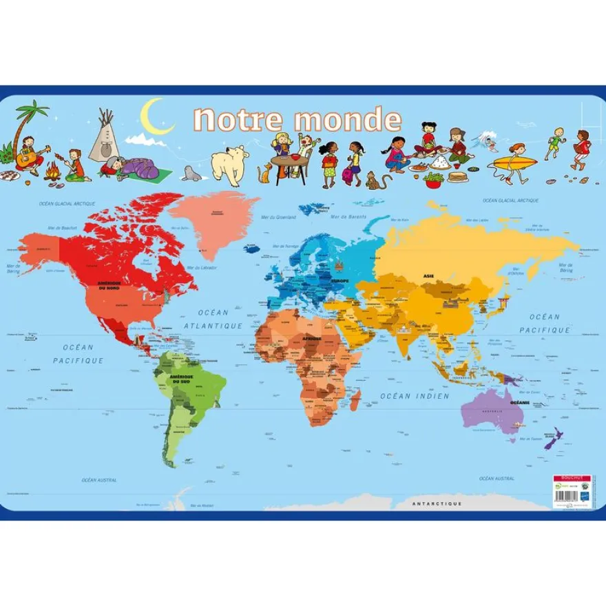 Poster pédagogique Monde - 52 x 76 cm - Bouchut