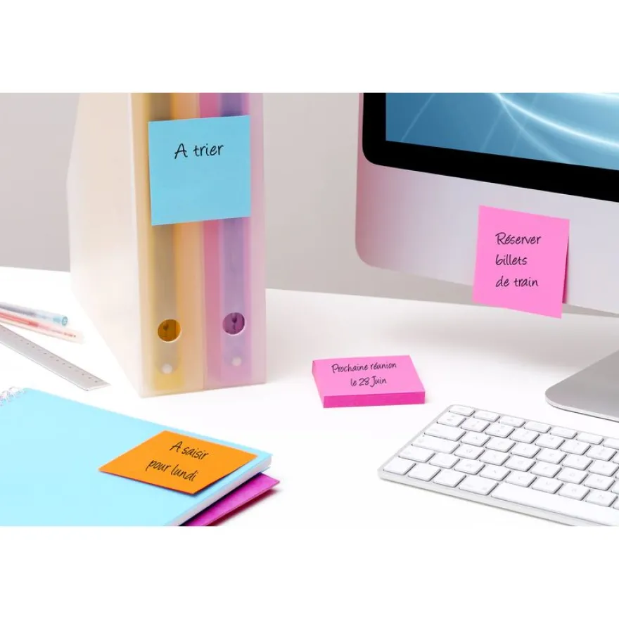 Post-it - 6 Blocs notes de 90 feuilles Super Sticky Rio - couleurs vives assorties - 76 x 76 mm