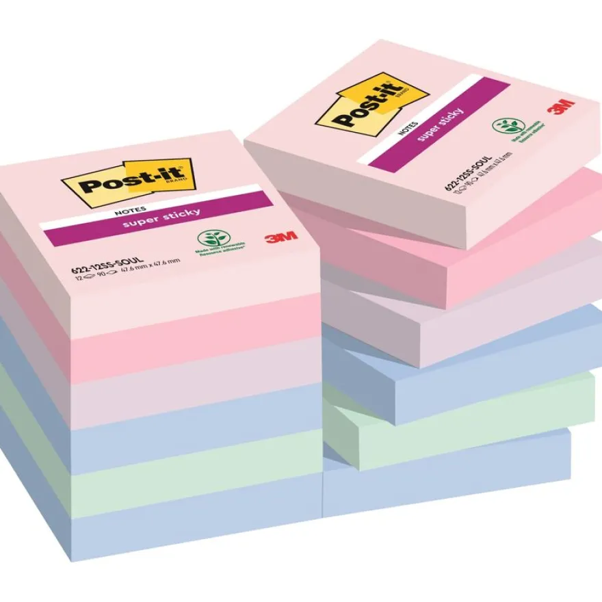 Post-it - 12 Blocs notes Super Sticky Soulful - couleurs assorties - 47,6 x 47,6 mm
