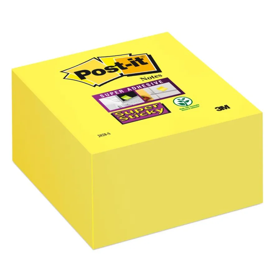 Post-it - Bloc Cube Super Sticky - 450 feuilles - 76 x 76 mm - jaune jonquille