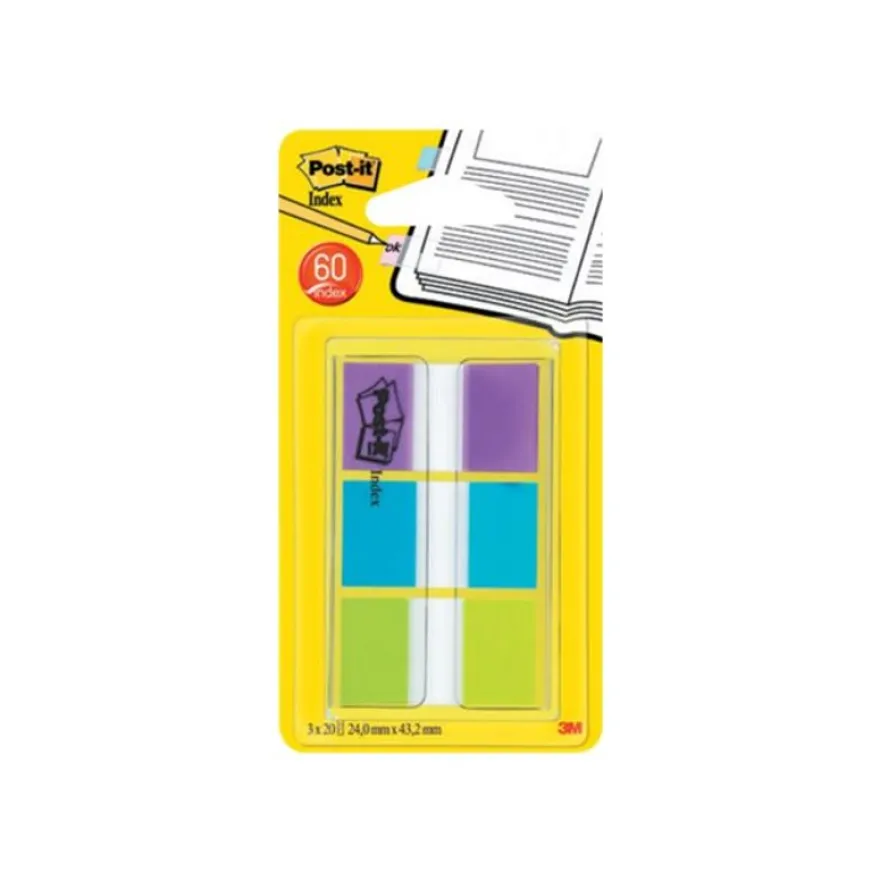 Post-it - Marque-pages (Index) souples - couleurs assorties - Lot 3 x 20 feuilles