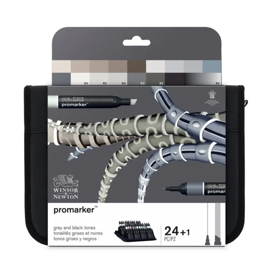 ProMarker - Pack de 24 marqueurs double pointe - gris et noir