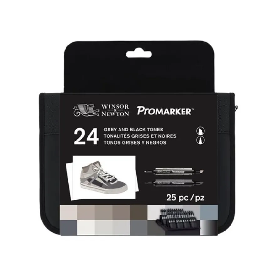 ProMarker - Pack de 24 marqueurs double pointe - gris et noir