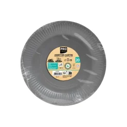 Pronappe - 20 Assiettes - Taille 23 cm diameter - rond - jetable - gris