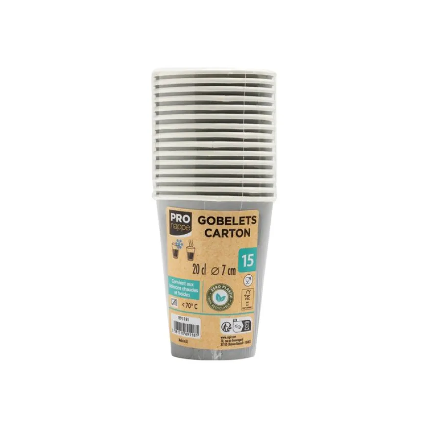 Pronappe - 15 Gobelets en carton - 20 cl - jetable - gris