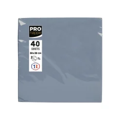 Pronappe - 40 Serviettes - Taille 38 x 38 cm - jetable - gris