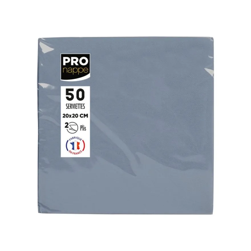 Pronappe - 40 Serviettes - Taille 20 x 20 cm - jetable - gris