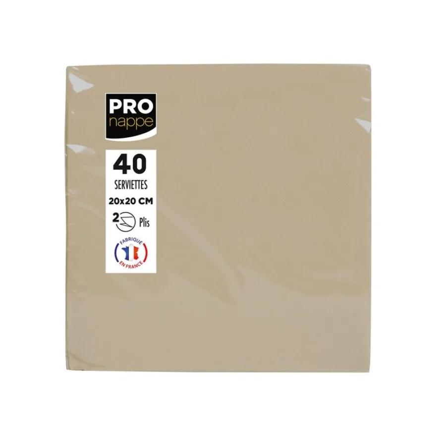 Pronappe - 40 Serviettes - Taille 38 x 38 cm - jetable - ficelle marron