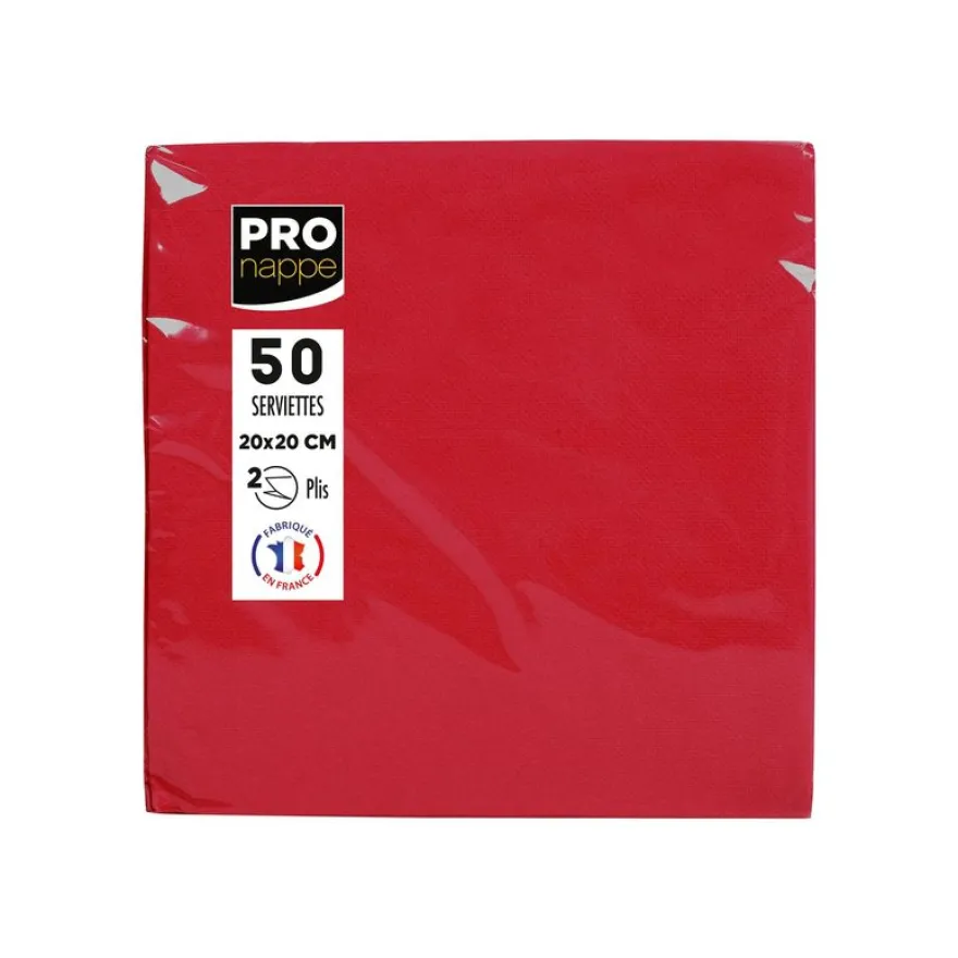 Pronappe - Serviette - Taille 20 x 20 cm - jetable - rouge (pack de 50)