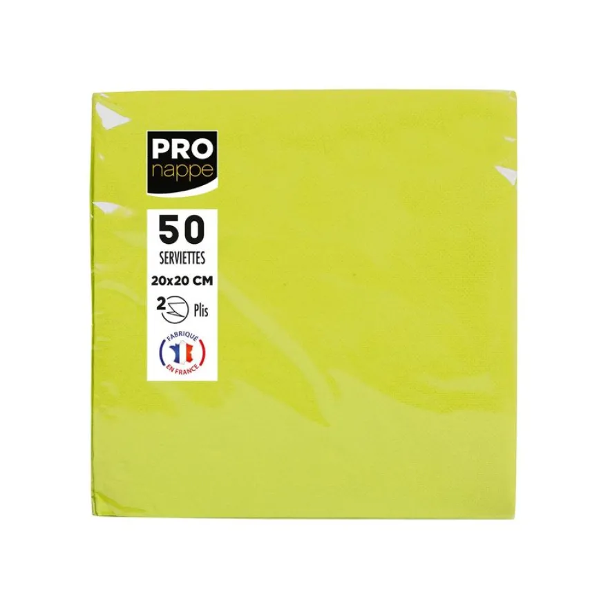 Pronappe - Serviette - Taille 20 x 20 cm - jetable - vert kiwi (pack de 50)