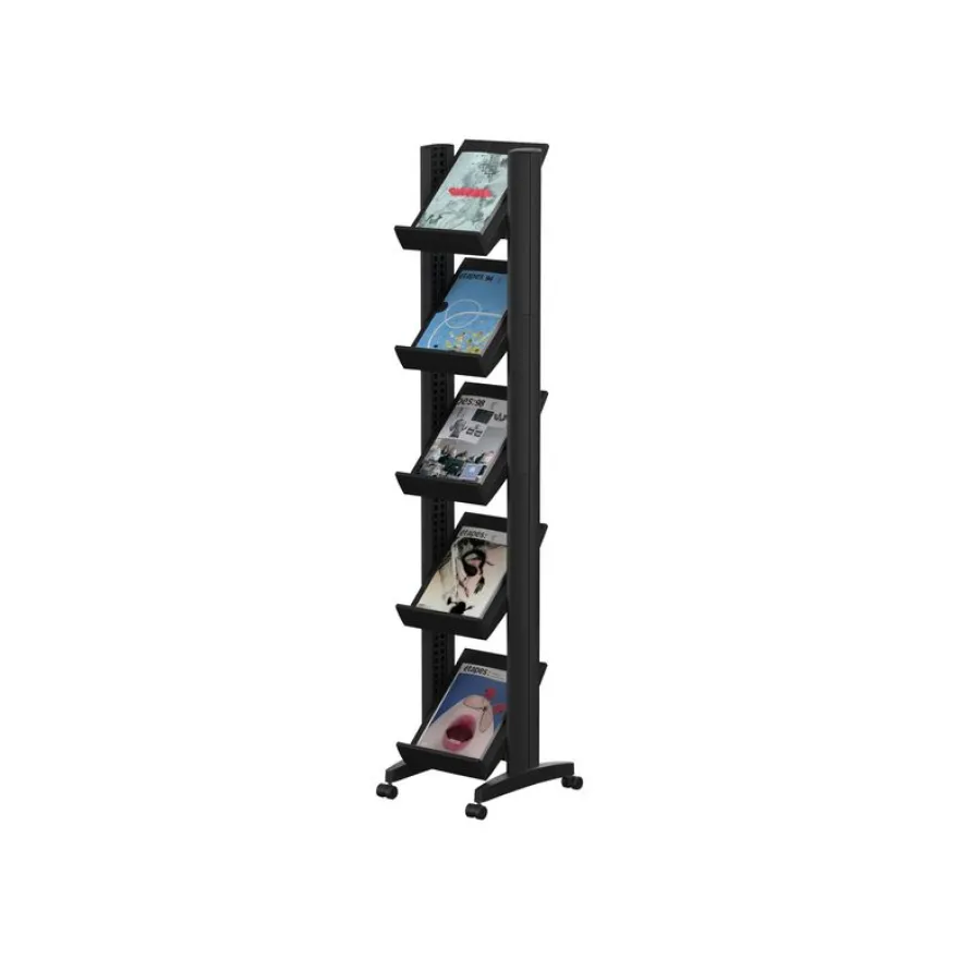 Présentoir mobile Corner - 5 tablettes pour documents format 24 x 32 cm - noir