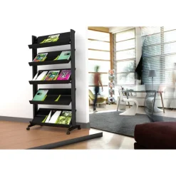 Présentoir mobile simple face - 5 tablettes - noir