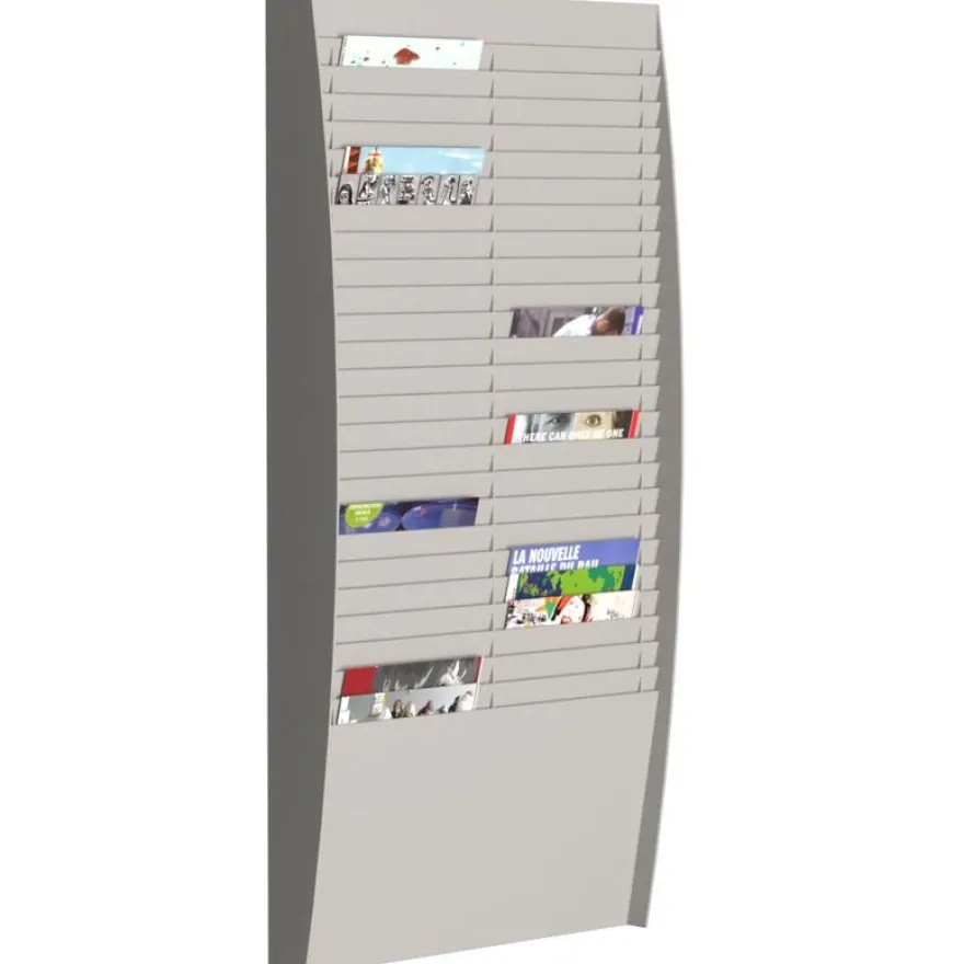 Présentoir mural - 50 cases verticales pour document format A4 - gris