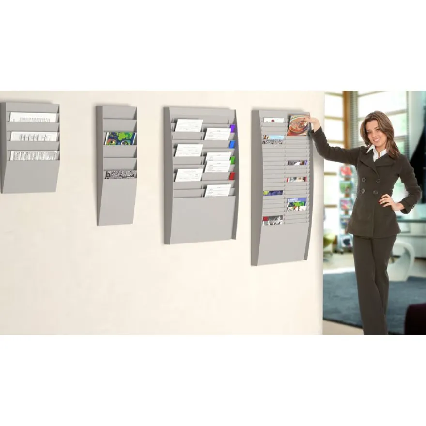 Présentoir mural - 20 cases verticales pour document format A4 - gris