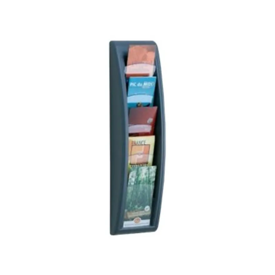 Présentoir mural Quick Fit pour documents 1/3 A4 - 5 compartiments - noir/transparent