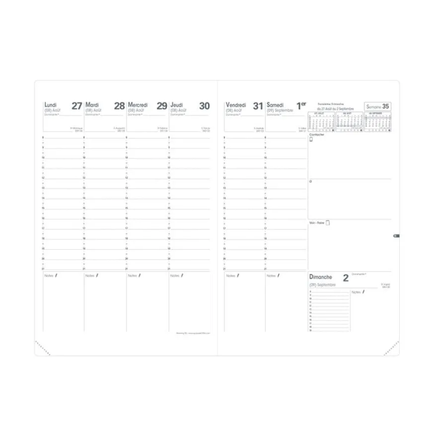 Quo Vadis - Agenda 16 mois - 2026-2027 - Planning SD - Semainier Planning - Français - Impala - Noir - 16 mois de septembre à décembre - 18x24 cm - Papier Clairefontaine blanc - Fabrication française