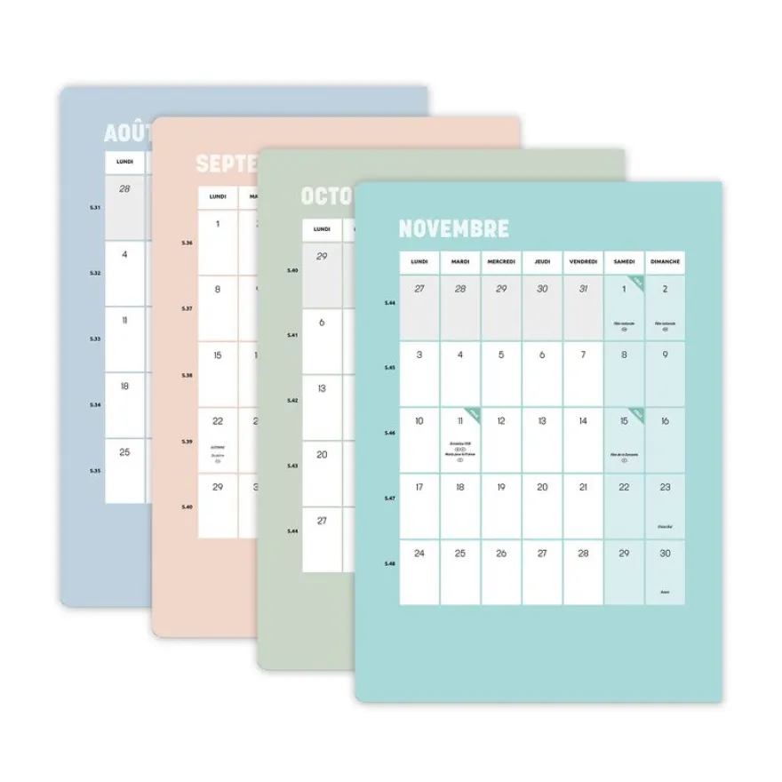 Quo Vadis - Agenda année scolaire - 2026-2027 - Hebdocolor 15 - Semainier Horizontal - Français - Canopy - Multicolore - 12 mois de août à juillet - 10x15 cm
