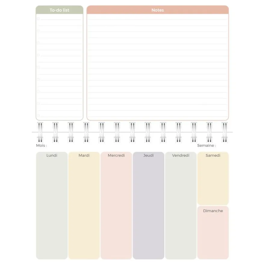Quo Vadis - Agenda perpétuel - Spiralé - Semainier Horizontal - Français - Eterny - Multicolore - Perpétuel - 12x17 cm - Papier Clairefontaine blanc - Fabrication française