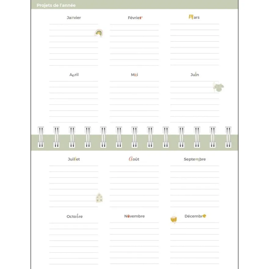 Quo Vadis - Agenda perpétuel - Spiralé - Semainier Horizontal - Français - Eterny - Multicolore - Perpétuel - 12x17 cm - Papier Clairefontaine blanc - Fabrication française