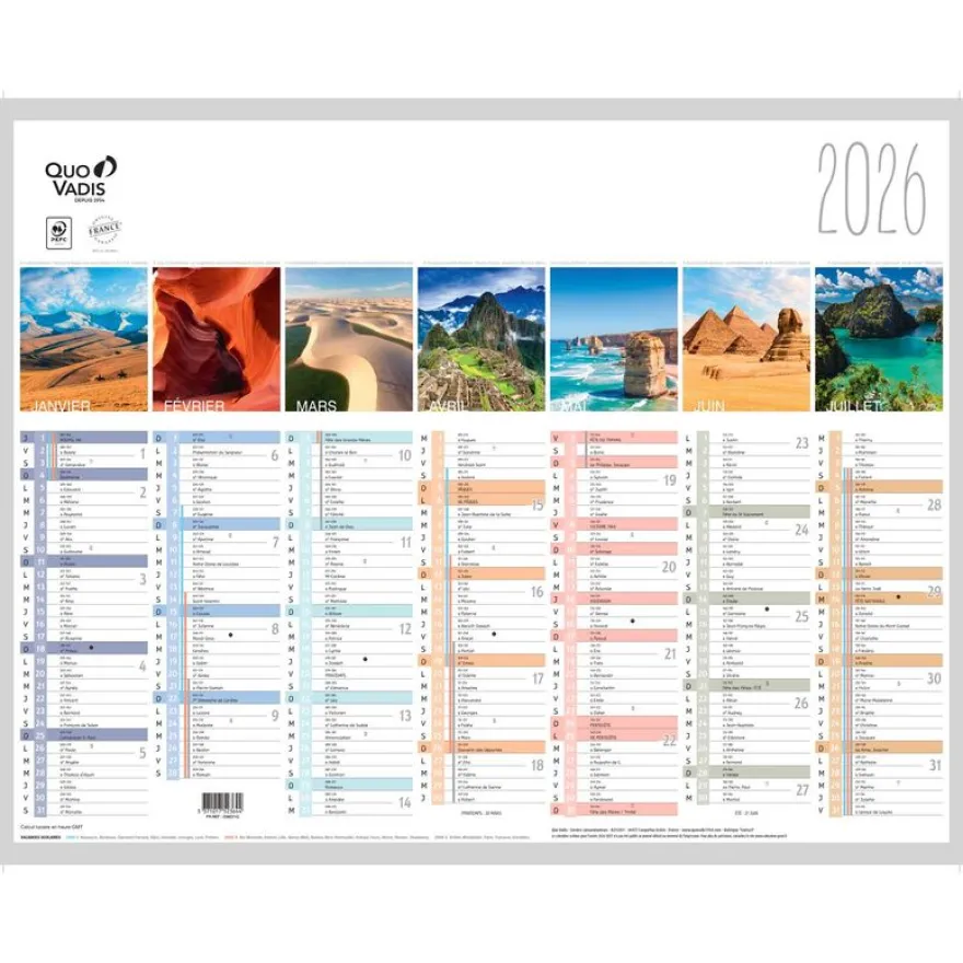 Quo Vadis - Calendrier Fantaisie 7 mois par face - 43 x 33,5 cm - Terre