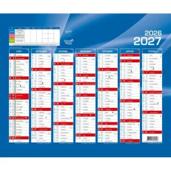 Quo Vadis - Calendrier mural - 2026-2027 - Français - Classic - Bleu - 14 mois de août à septembre - 27x21 cm - Papier Clairefontaine blanc - Fabrication française