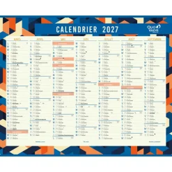Quo Vadis - Calendrier mural - 2026-2027 - Français - Classic - Multicolore - 14 mois de août à septembre - 43x33,5 cm - Papier Clairefontaine blanc - Fabrication française
