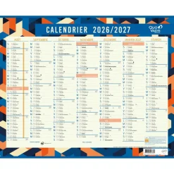Quo Vadis - Calendrier mural - 2026-2027 - Français - Classic - Multicolore - 14 mois de août à septembre - 43x33,5 cm - Papier Clairefontaine blanc - Fabrication française