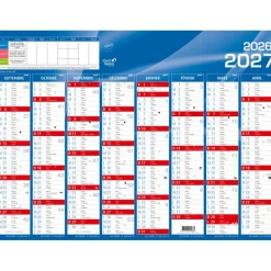 Quo Vadis - Calendrier mural - 2026-2027 - Français - Classic - Bleu - 16 mois de septembre à décembre - 55x40,5 cm - Papier Clairefontaine blanc - Fabrication française