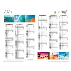 Quo Vadis - Calendrier éphéméride - 2025 - Français - Fantaisie - Multicolore - 12 mois de janvier à décembre - 43x33,5 cm - Papier Clairefontaine blanc - Fabrication française