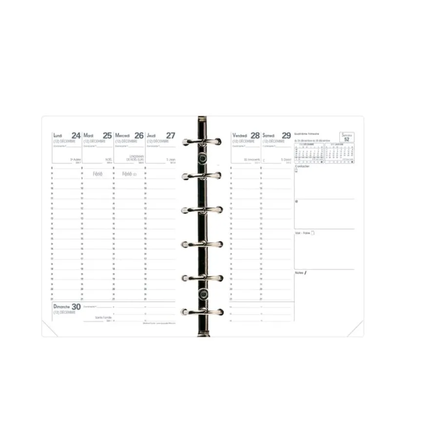 Quo Vadis - Recharge Organiseur - Minitimer - Semainier Planning - Français - 12 mois de janvier à décembre - 9x12,5 cm - Papier Clairefontaine blanc - Fabrication française