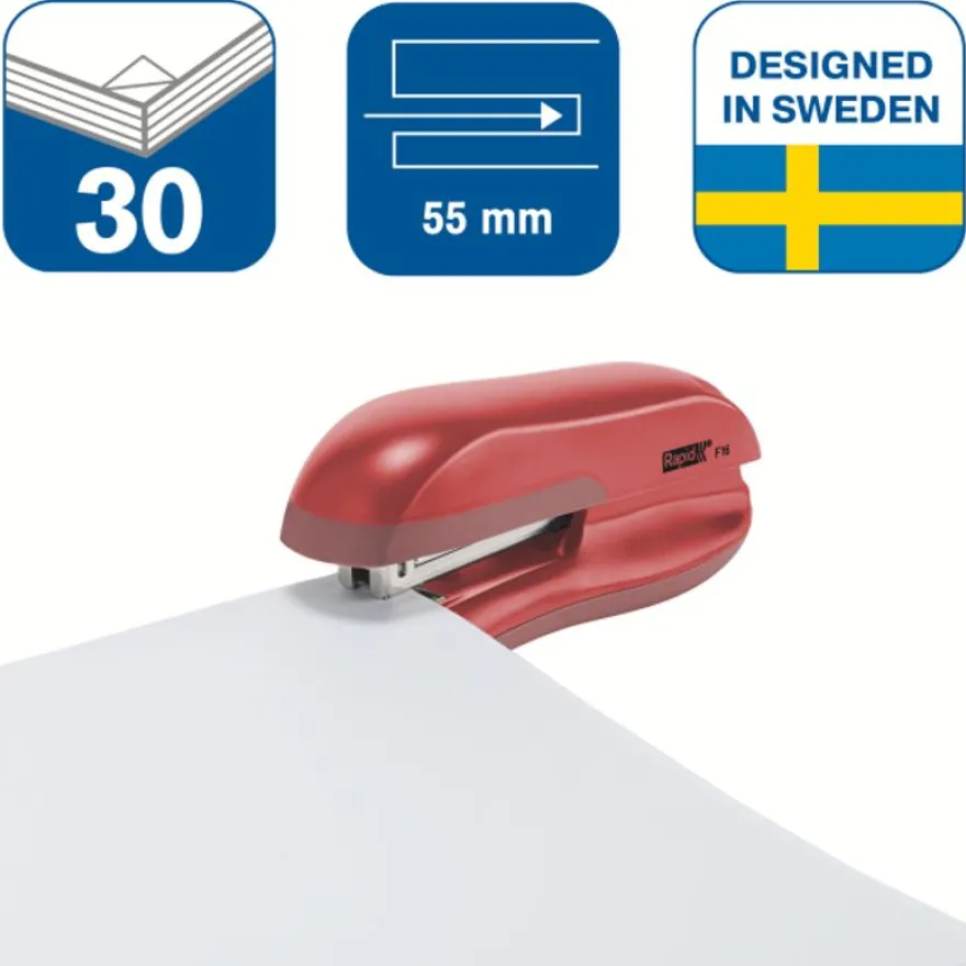 Rapid - Agrafeuse de bureau rouge - Fashion F16 Blister - capacité de 30 feuilles - agrafes 24/6 ou 26/6