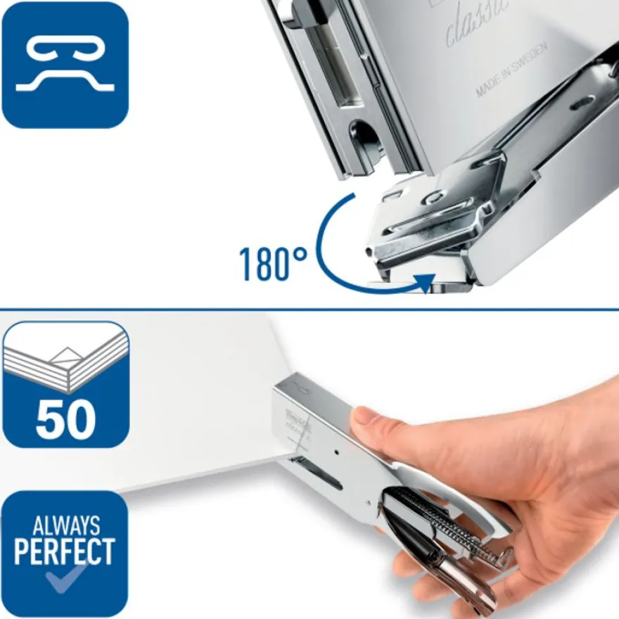 Rapid - Pince Agrafeuse Classic K1+ chromée - capacité de 50 feuilles - agrafes 26/6 ou 26/8+