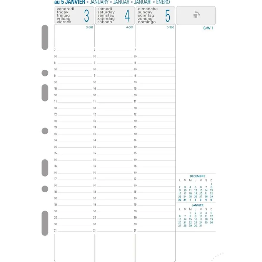 Recharge pour organiseur Exatime 21 - 16 mois- 1 semaine sur 2 pages à la verticale - 14,2 x 21 cm - Exacompta