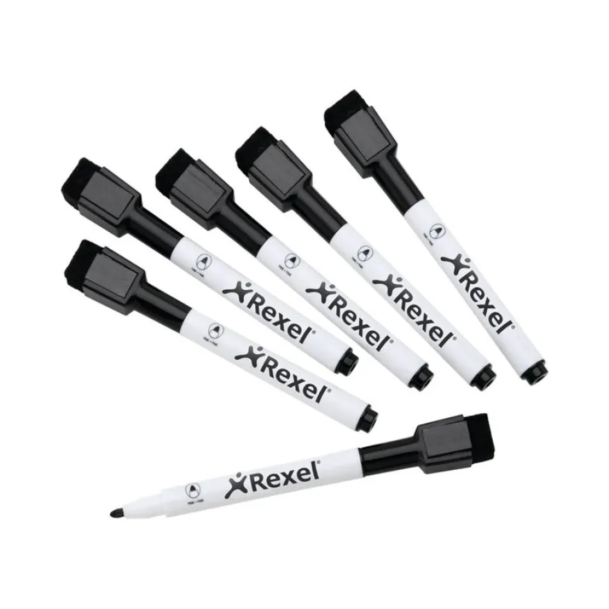Rexel Joy - Pack de 6 marqueurs noirs pour tableau blanc - pointe fine