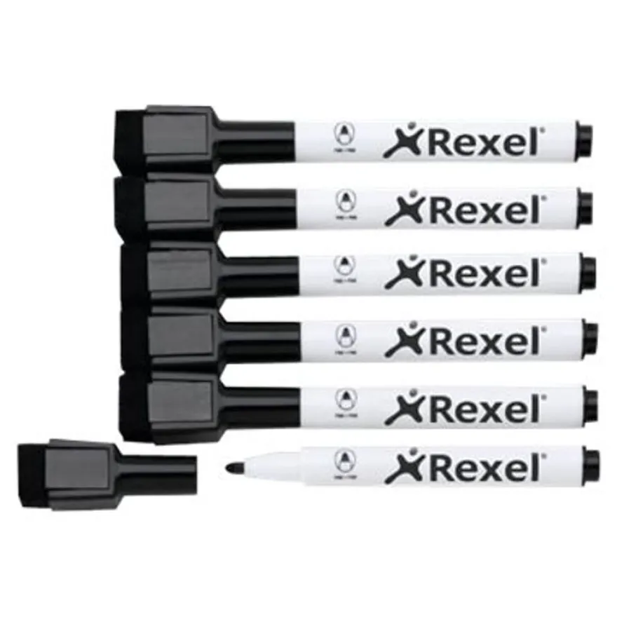 Rexel Joy - Pack de 6 marqueurs noirs pour tableau blanc - pointe fine