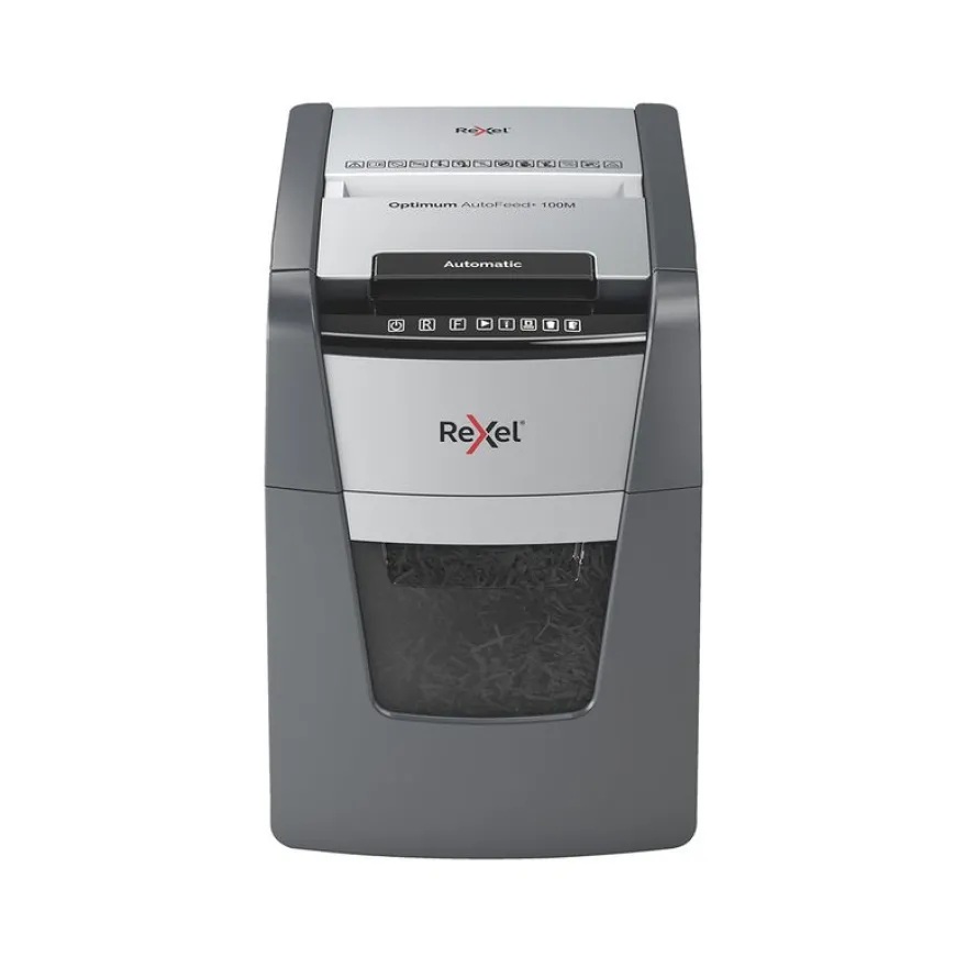 Rexel Optimum Auto+ 100M - destructeur de documents coupe croisée microparticules - 100 feuilles - Corbeille 34 litres