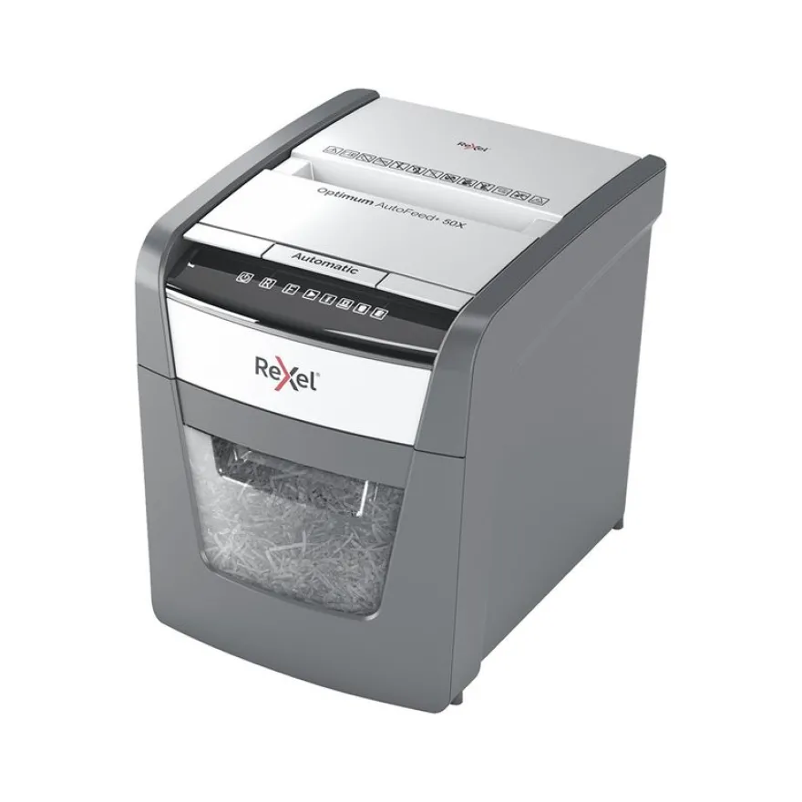 Rexel Optimum Auto+ 50X - destructeur de documents coupe croisée - 50 feuilles - Corbeille 20 litres