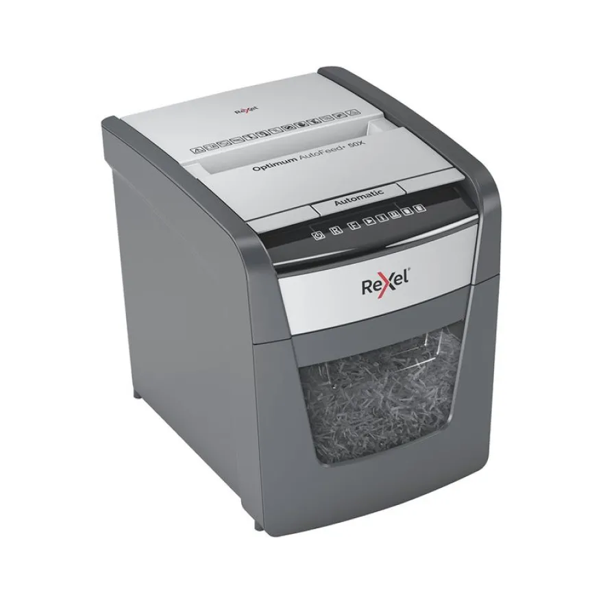 Rexel Optimum Auto+ 50X - destructeur de documents coupe croisée - 50 feuilles - Corbeille 20 litres