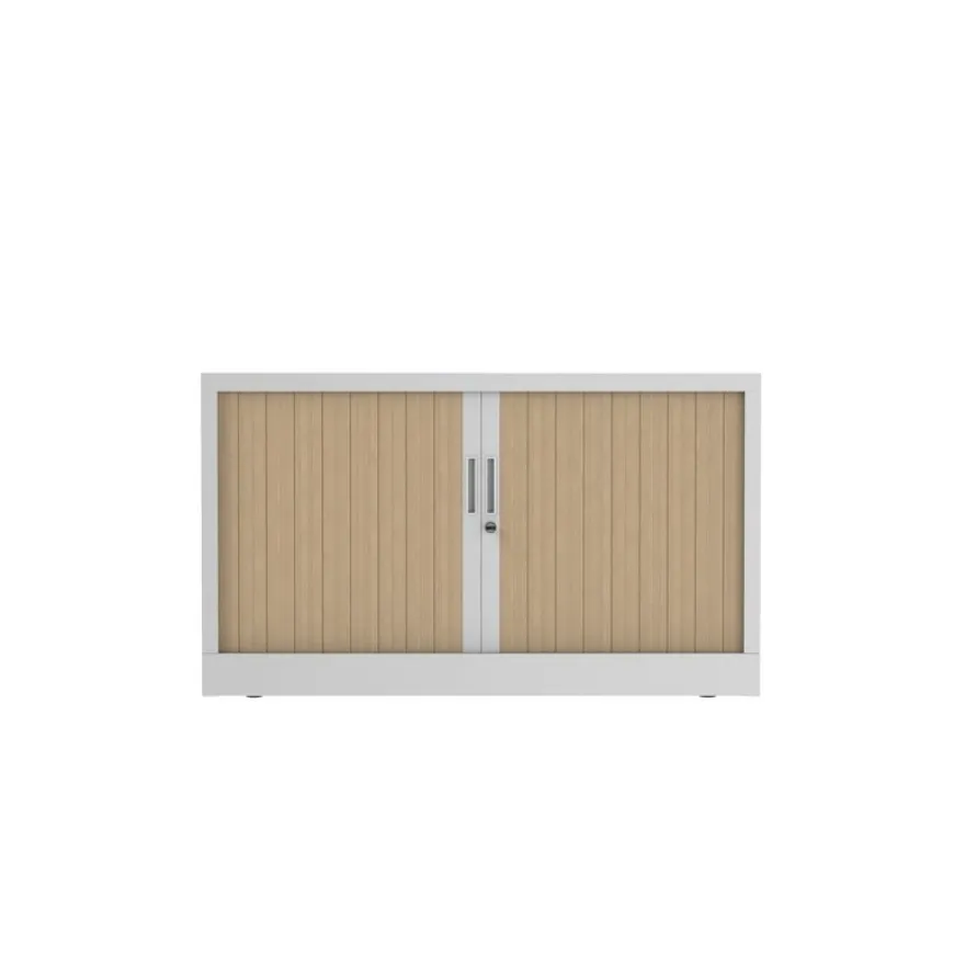 Réhausse pour armoire à rideaux metalliques - L120 x H43 x P43cm - corps blanc/rideau chêne