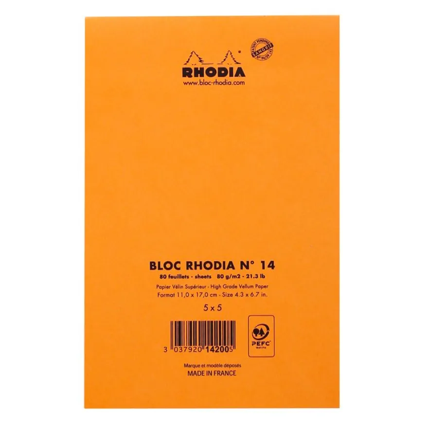 Rhodia - Bloc notes - 11 x 17 cm - petits carreaux - 80g