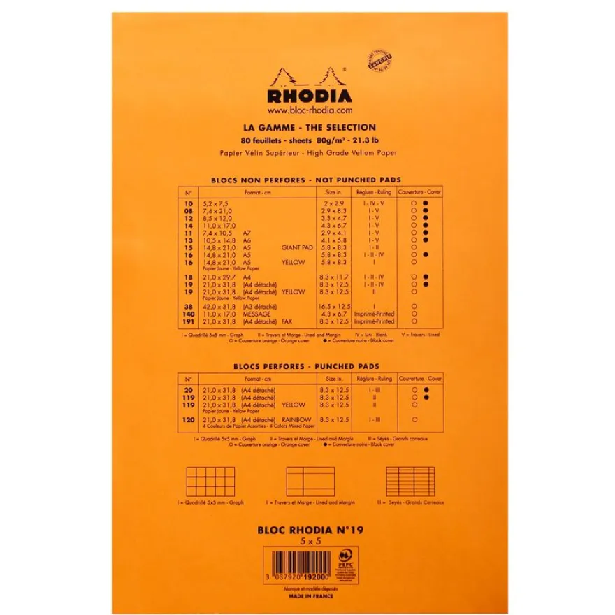Rhodia - Bloc notes - A4 + - 80 pages - petits carreaux - 80g - orange