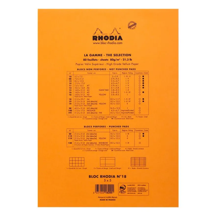 Rhodia - Bloc notes N°18 - A4 - petits carreaux