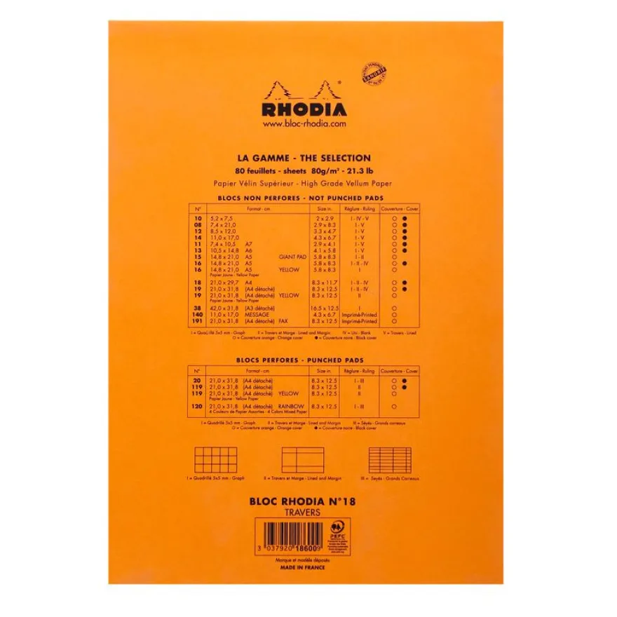 Rhodia - Bloc notes N°18 - A4 - 160 pages - ligné avec marge - 80g