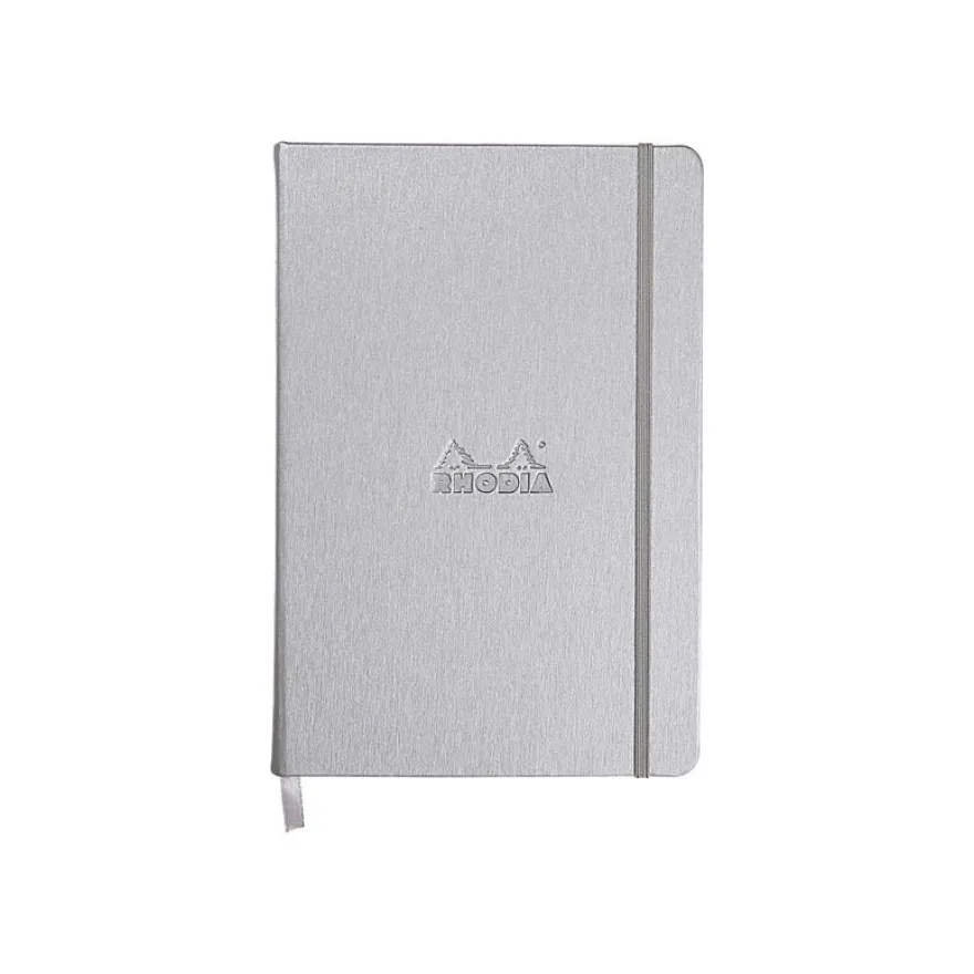 RHODIA - Cahier de notes - A5 (140 x 210 mm) - 96 feuilles / 192 pages - papier ivoire - doublé - couverture argentée
