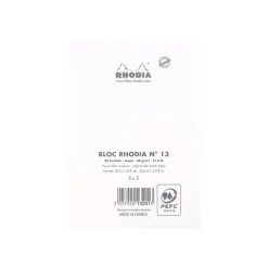 Rhodia Basics - Bloc notes N°13 - 10 x 15 cm - 160 pages - petits carreaux - 80g - blanc