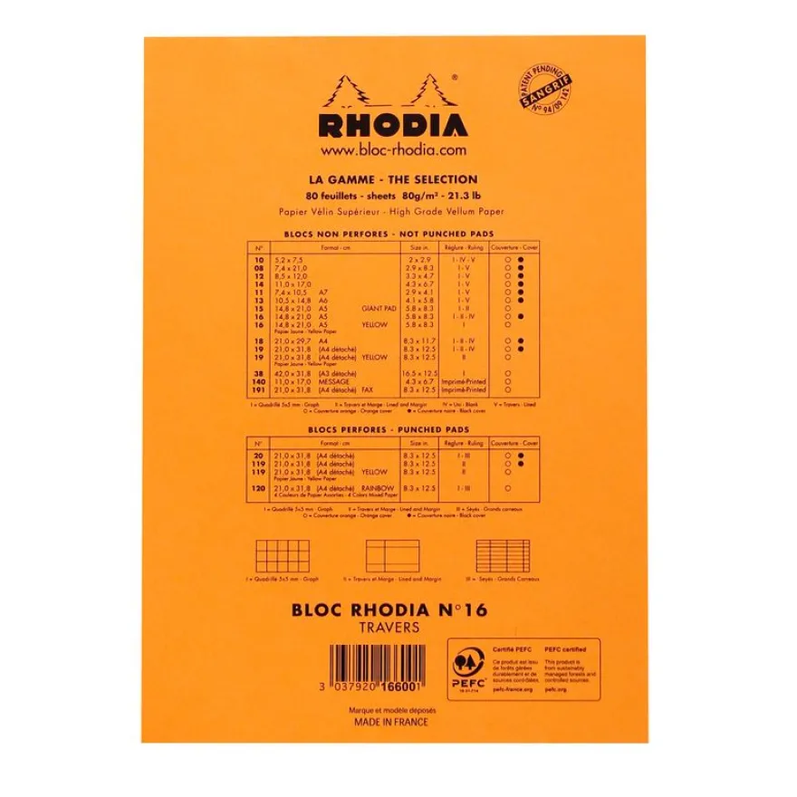 Rhodia Basics - Bloc notes - A5 - 160 pages - réglé avec marges - 80g - orange