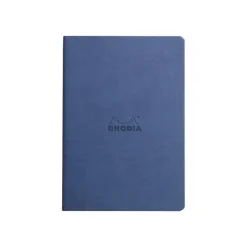 RHODIA Rhodiarama - Cahier de notes - reliure piquée - A5 (148 x 210 mm) - 32 feuilles / 64 pages - papier ivoire - ligné - couverture bleu saphir - similicuir